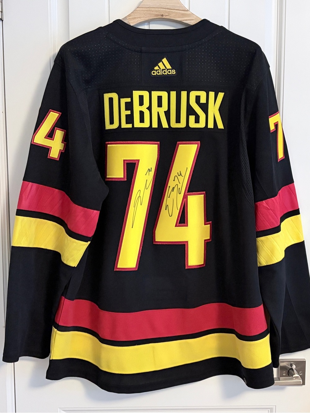 Authentic Adidas Vancouver Canucks Jake DeBrusk Bear Autograph Skate Jersey 56